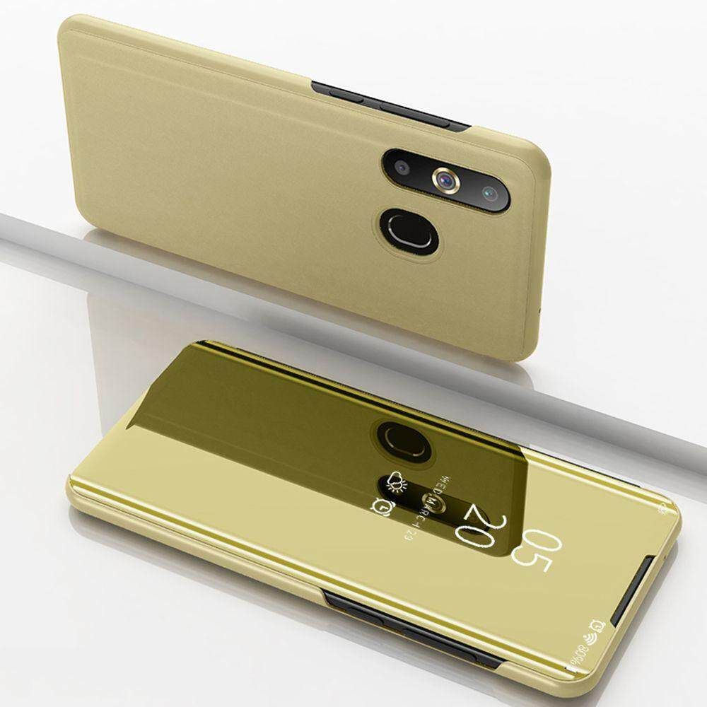 For Samsung Galaxy A8s Mirror Plating Hard PC -PU Leather Translucent Standing View Case Cover