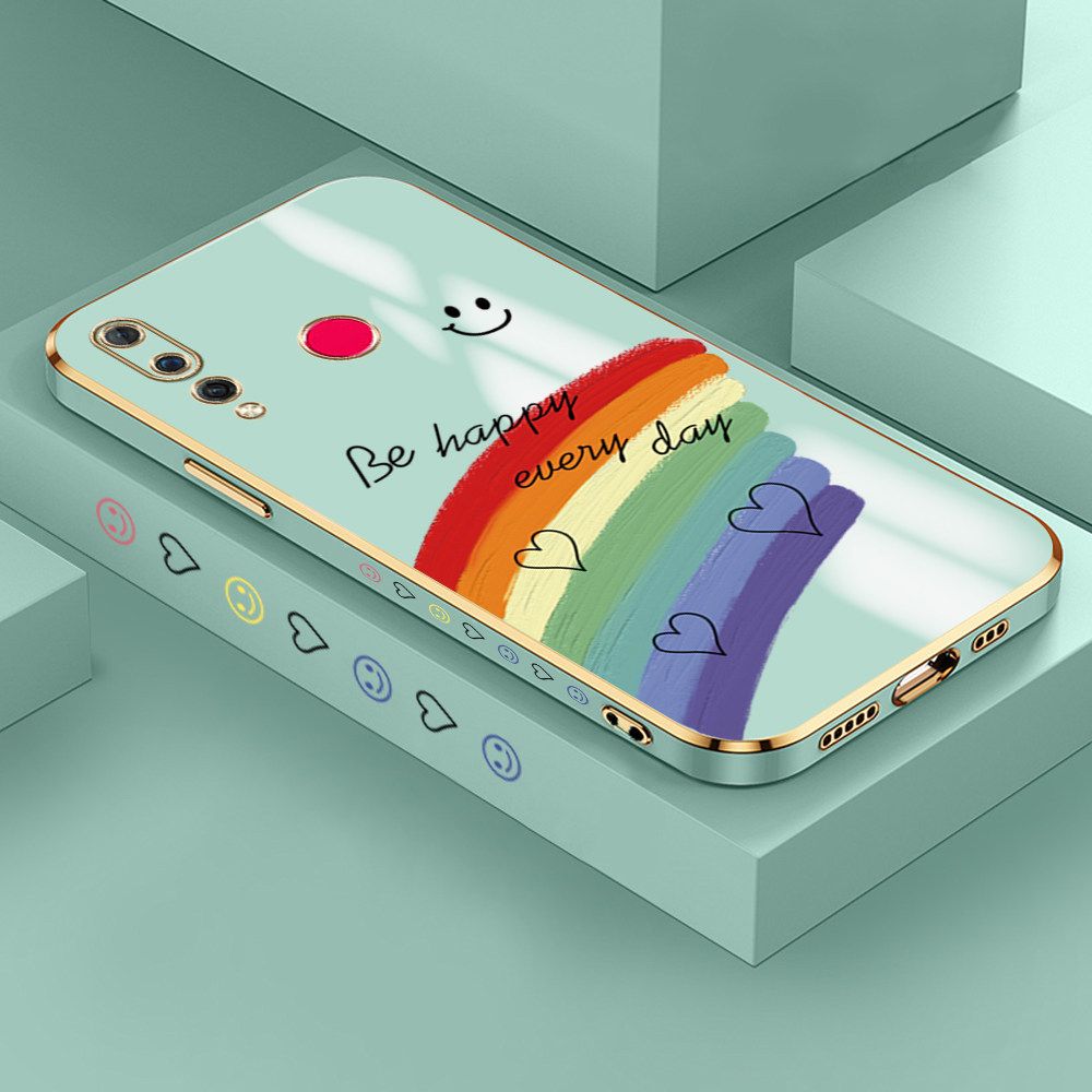 Jizetin (Free Lanyard) Huawei Nova 4 Case Rainbow Doodle Luxury 6D Plating Soft Casing Silicone Ultra Thin Phone Cover