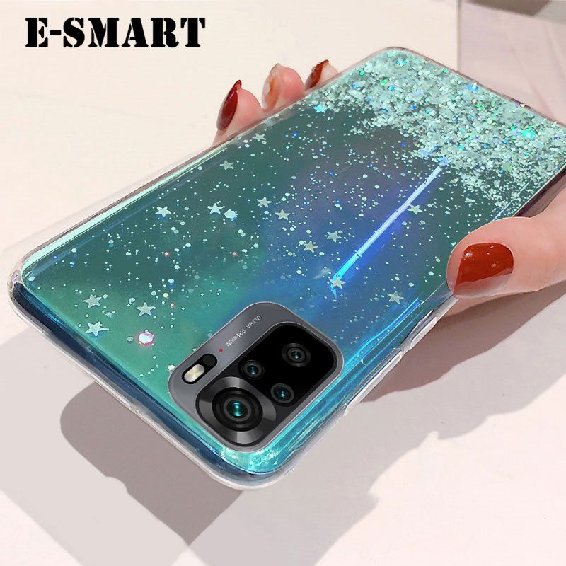 For Xiaomi Redmi Note 10 Pro Case Glitter Silicone Soft Back Covers Starry Sky String Glitter Transparent Space Stars Moon Redmi Note 10 Pro Back Cover
