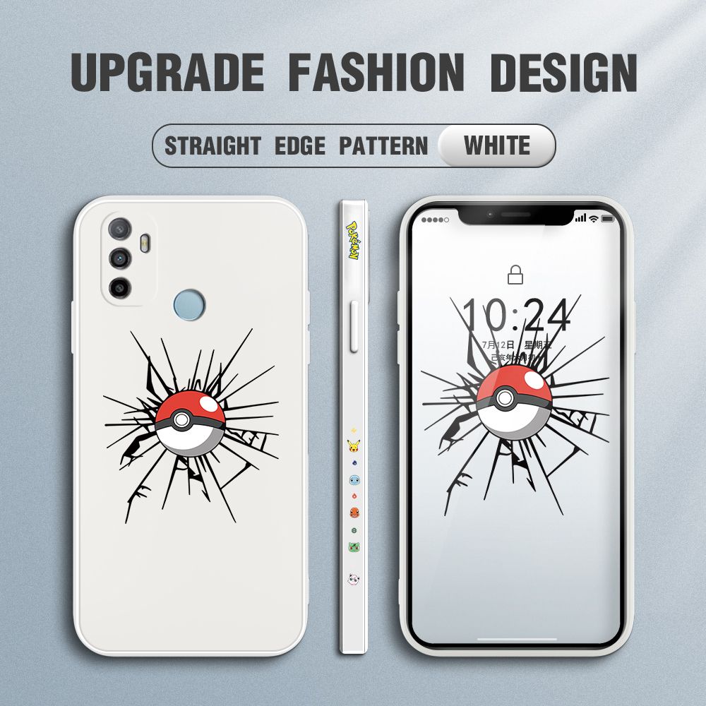 Jizetin for OPPO A53 2020 Case Cartoon Pokémon Pocket Monster Design Side Design Phone Case Square Edge Pattern Liquid Silicone Cases Full Cover Camera Shockproof Protective Case
