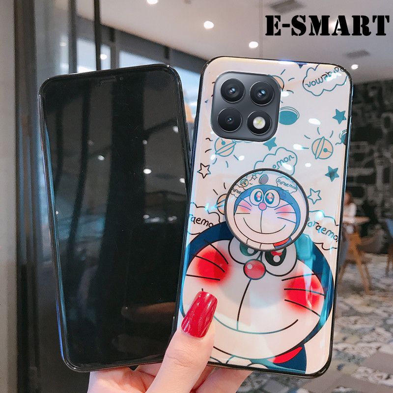 For Samsung Galaxy A22 5G Case Cute 3D Cartoon Blue Light Happy Doraemon Soft Couple Cases Stand Holder for Samsung Galaxy A22 5G Back Cover