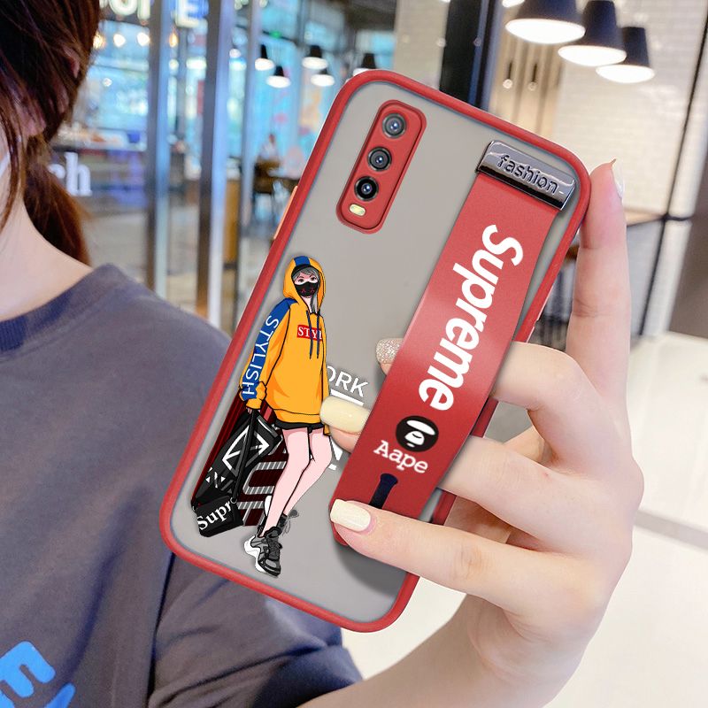 UCUC for Vivo Y51S Wrist Strap Case Creative Cartoon Handsome Girl Wristband Printing Cover Shockproof Frosted Phone Case