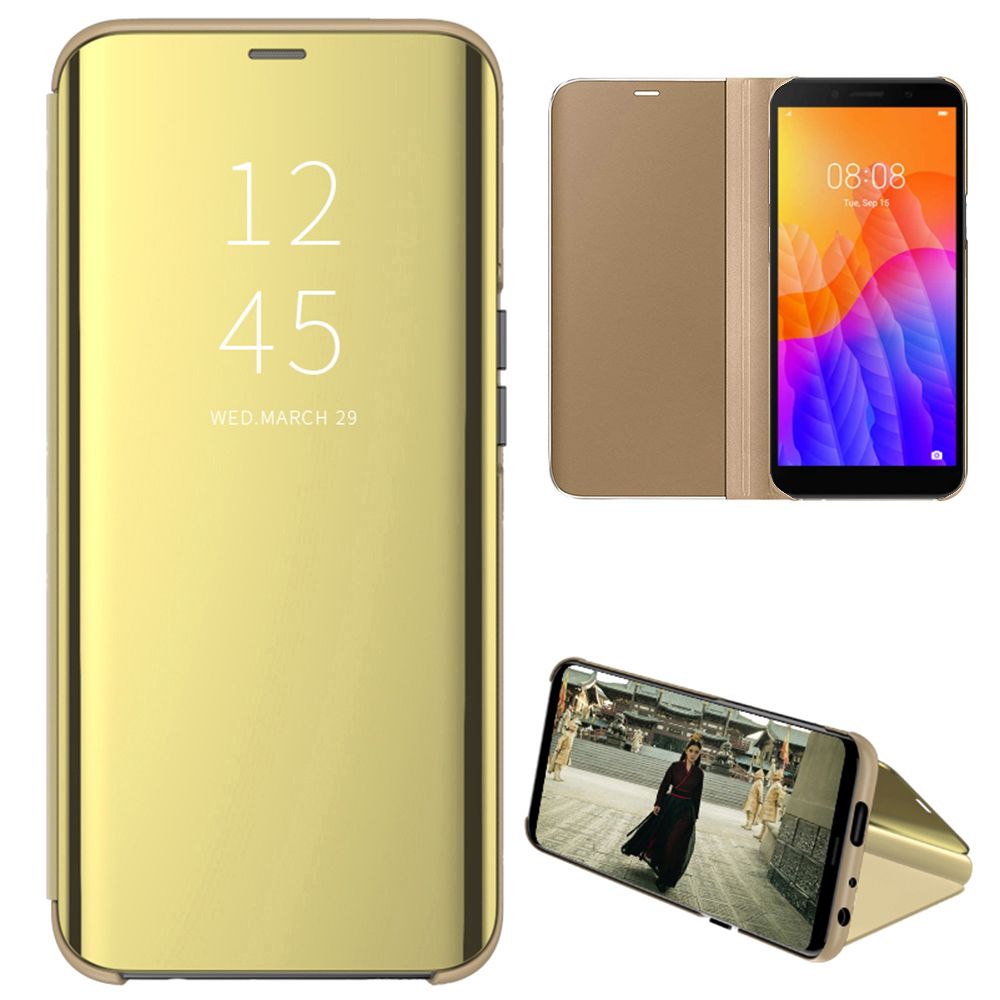 Smart Mirror Flip Phone Case For Huawei Y5P View PU Leather Stand Protective Cover