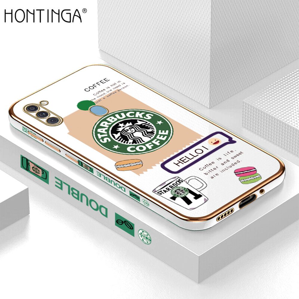 Hontinga for Samsung Galaxy M11 A11 Back Cover + Free Lanyard Luxury 6D Plating Fashion Coffee Side Pattern Case Soft Silicone Square Phone Cases