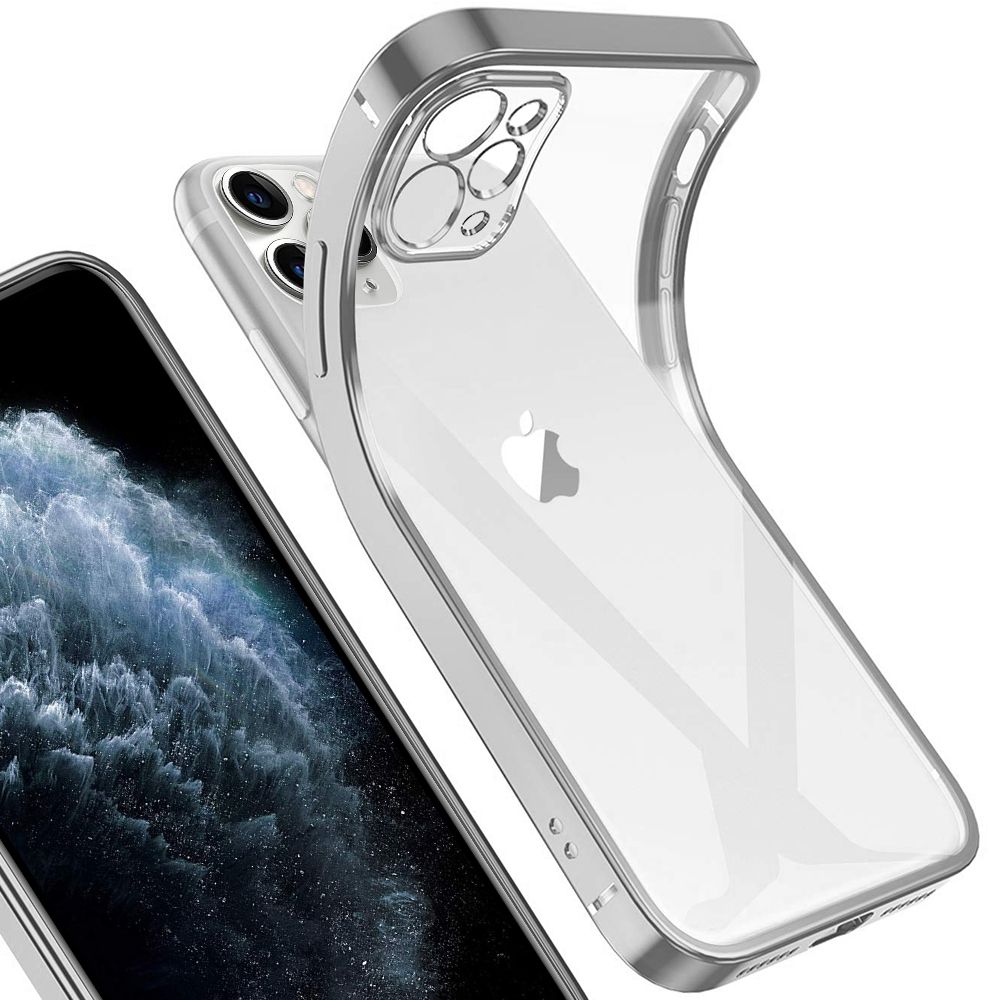 For Apple iPhone 11 Pro Lightweight Transparent Crystal Soft Gel TPU Square Plating Bumper Protective Case Cover