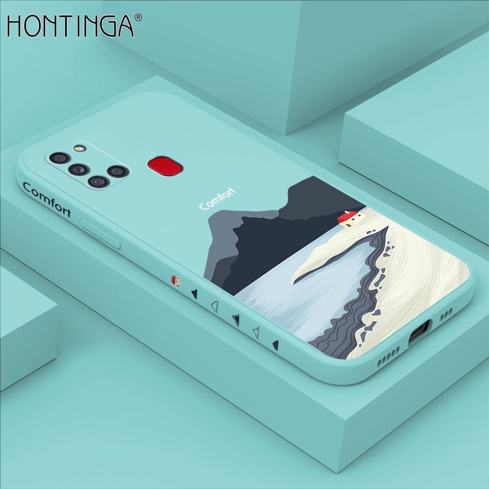 Hontinga for Samsung A21S Case Side Design New Mount Back Cover Soft Square Edge Pattern Liquid Silicone Trend Phone Cases