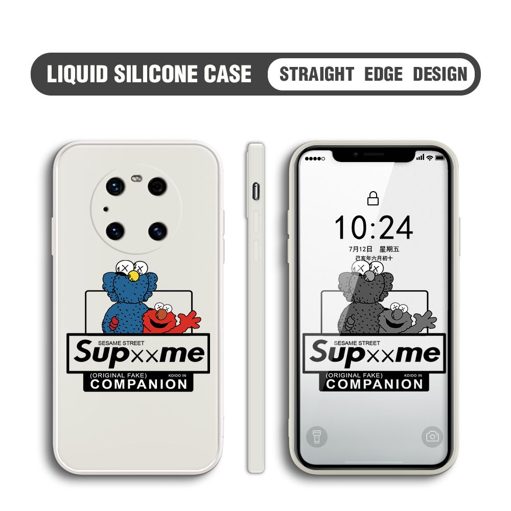 BILI for Huawei Mate 40 ProPlus Back Cover Sesame Street Companion Multicolor Liquid Silicone Phone Case Soft Square Lens Protection Phone Cases