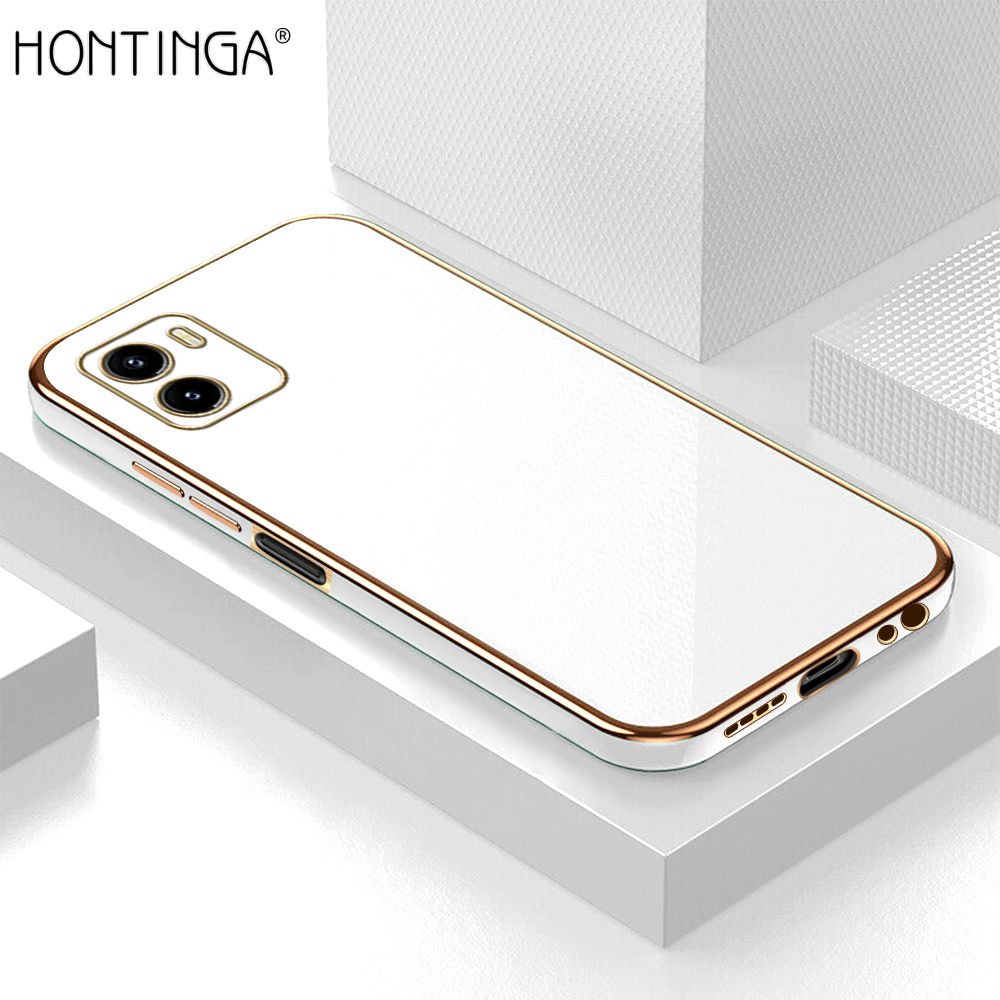 Hontinga for Vivo Y15A Y15S Y15C Y01 Back Cover + Free Lanyard Luxury 6D Plating Frame Shiny Bling Case Soft Silicone Square Phone Cases