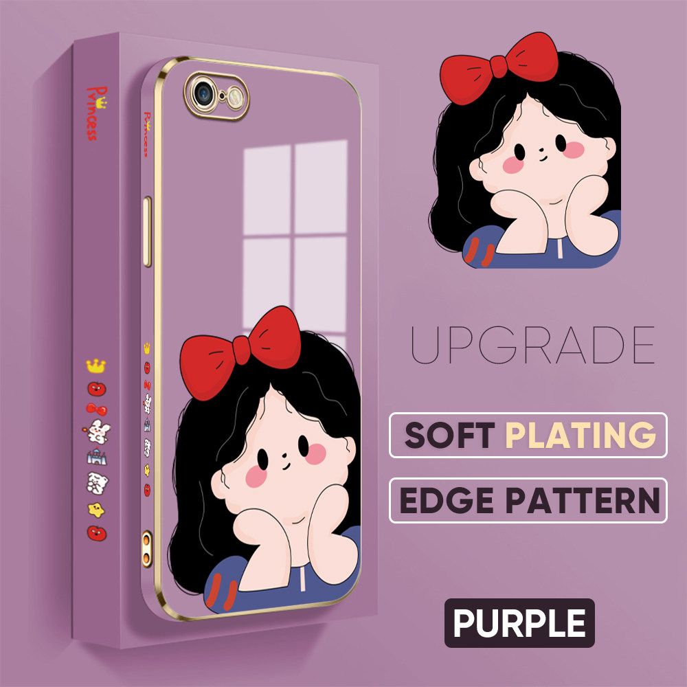 TA for iPhone 6 6S Back Cover + Free Lanyard Cute Princess Luxury 6D Plating Case Side Pattern Soft Silicone Square Phone Cases