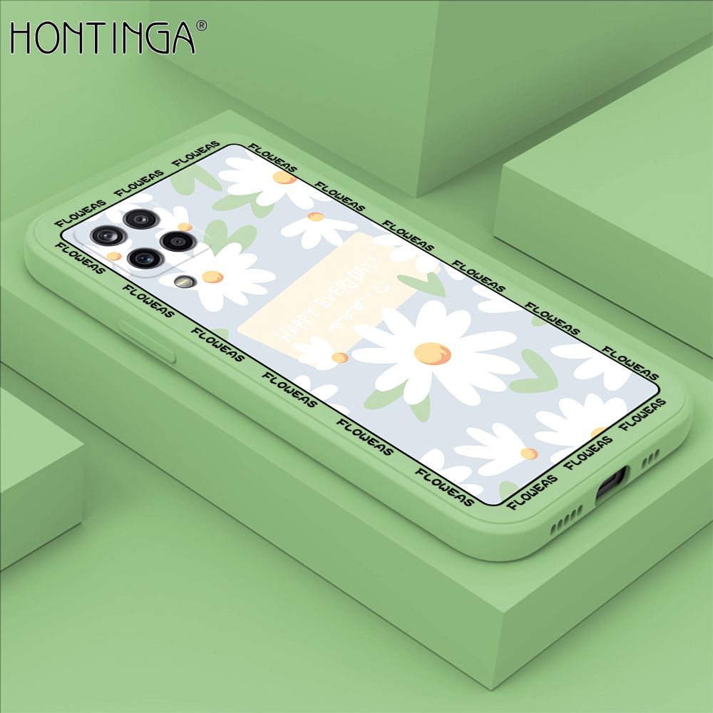 Hontinga for Samsung A12 5G Case Beautiful Daisy Flower Phone Case Phone Case Soft Square Edge Silicone Cases Full Lens Cover Shockproof Protection Cover