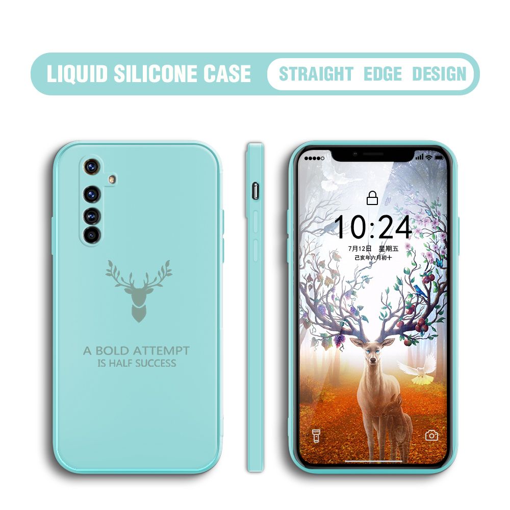 Hontinga for Realme X50 Pro 5G Case Soft Silicone Square ELK Deer Reindeer Phone Cases Full Cover Camera Shockproof Protection Rubber Case