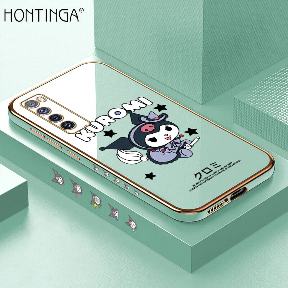 Hontinga for Huawei Nova 7 Luxury 6D Plating Soft Casing Silicone Square Frame Phone Case Shiny Bling Back Cover Cute Cartoon Anime Characters Case