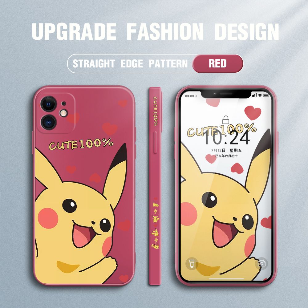 FHKL for iPhone 12 Back Cover Cartoon Pikachu Side design Soft Case Multicolor Liquid Silicone Phone Cases
