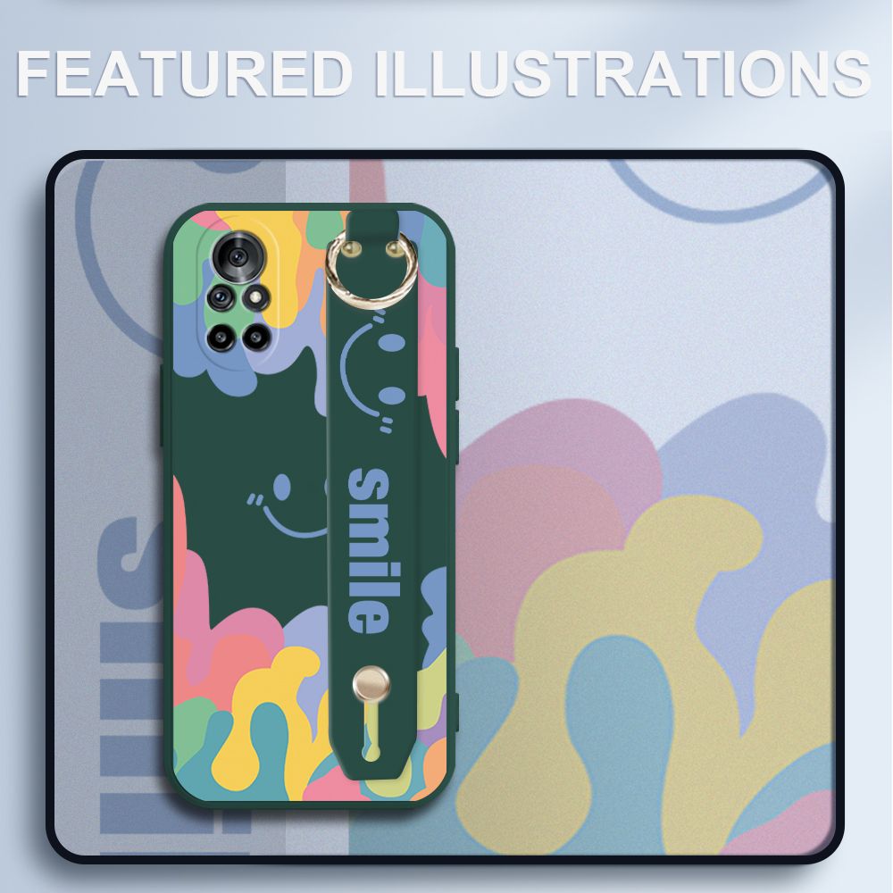 UCUC for Huawei Nova 8 Wrist Strap Case INS Style Soft Candy Color Splash Ink Cover Ultra Thin Anti Fall Liquid Silicone Phone Case