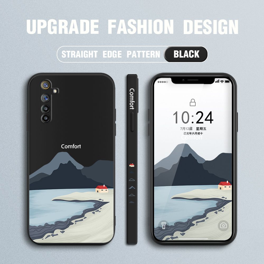 Jizetin for Realme 6 Case Mount Fuji Design Side Design Phone Case Square Edge Pattern Liquid Silicone Cases Full Cover Camera Shockproof Protective Case