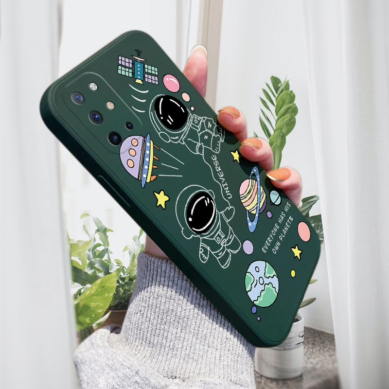 AMORVOR for OnePlus 8T Back Cover Cartoon Cute Astronaut Side design Soft Case Liquid Silicone Phone Cases