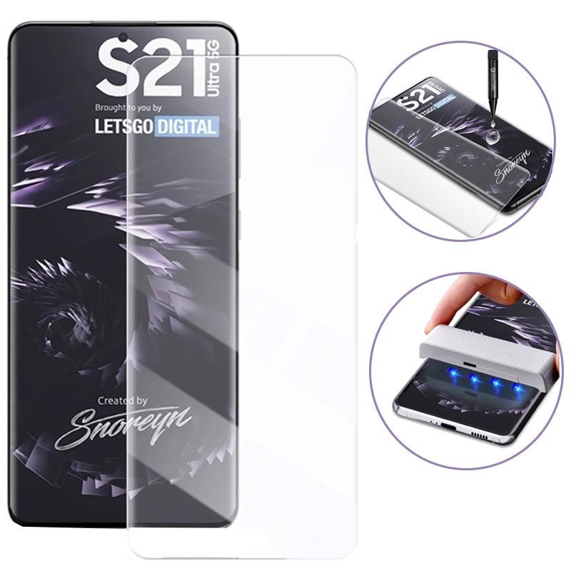FOR Samsung Galaxy S21 / S21 ULTRA / S21 PLUS / Note 20 ULTRA / S20 ULTRA / S20 PLUS / NOTE 20 PLUS / NOTE 20 / S20 (A+ GRADE) UV Light Adhesive Tempered Glass Screen Protector -transparent