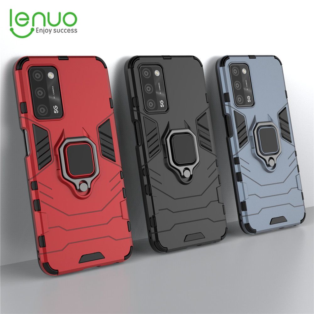 Lenuo Phone Case for Oppo A55 5G Silicone PC Metal Ring Holder Cover