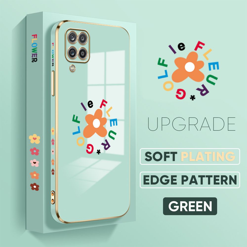 TA for Samsung Galaxy M12 / A12 / A12 5G Back Cover Little Orange Blossom Luxury 6D Plating Case Side Pattern Soft Silicone Square Phone Case