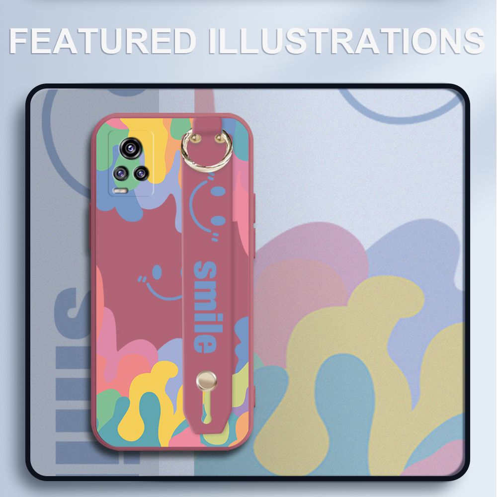 UCUC for Vivo V20 Wrist Strap Case INS Style Soft Candy Color Splash Ink Cover Ultra Thin Anti Fall Liquid Silicone Phone Case
