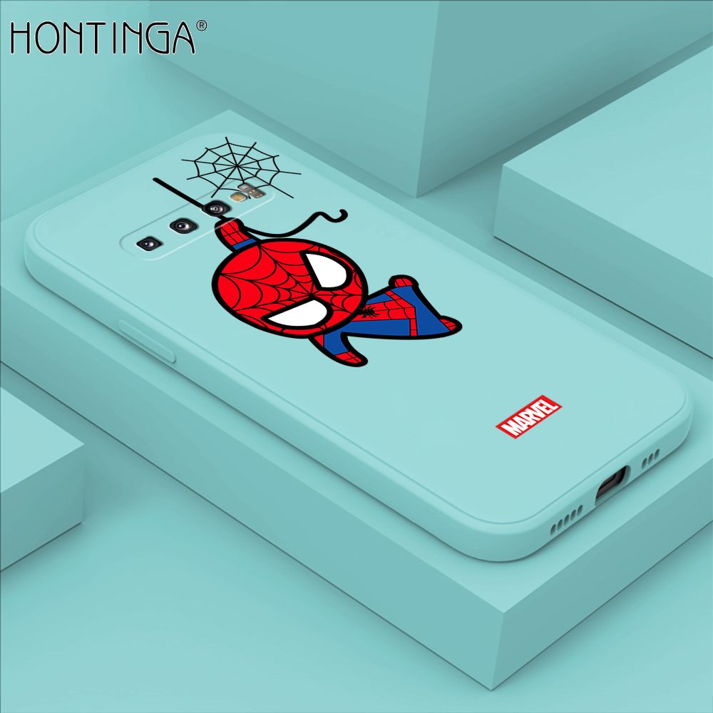 Hontinga for Samsung Galaxy S10 Case Cute Marvel Avengers Cartoon Spiderman Spider Man Phone Case Square Edge Silicone Cases Full Lens Cover Shockproof Protection Case