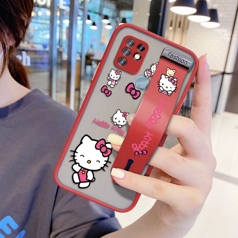 UCUC for Infinix Hot 10 Wrist Strap Case Lovely KT Cat Wristband Printing Cover Shockproof Ultra Thin Phone Case