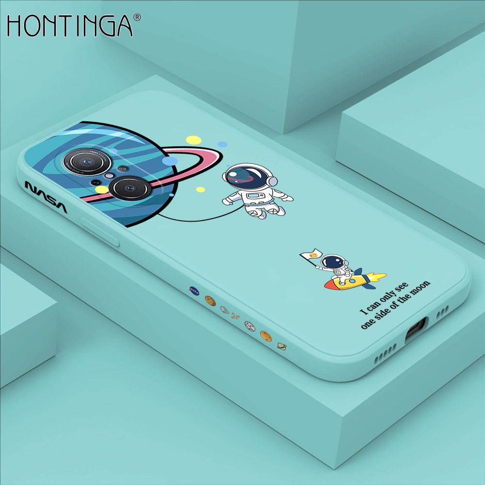 Hontinga for Huawei Nova 9 SE Back Cover Cartoon Astronaut Side Design Case Square Edge Liquid Silicone Phone Case