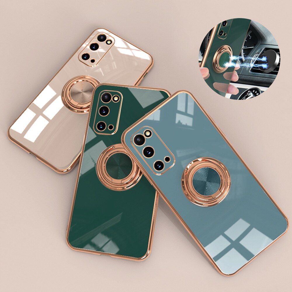 Electroplate Soft Silicone Phone Case For Samsung S20 FE S21 Plus With Magnetic Ring Holder Stand Cover For Galaxy S21 S20 Ultra