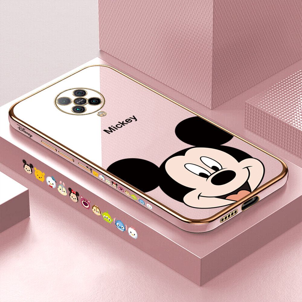 Luxury 6D Plating Soft Casing Silicone Square Frame Phone Case For Redmi K30 Pro ZooM Case Shiny Bling Back Cover Cartoon Big Head Mouse Square Edge Pattern Design Soft Case + Free Lanyard