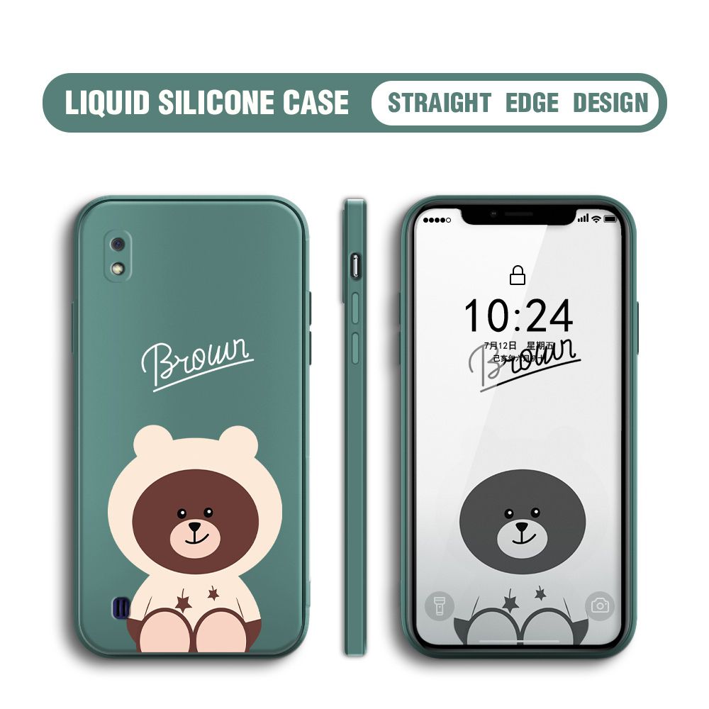 BILI for Samsung Galaxy Galaxy A10 Back Cover Brown Bear Multicolor Liquid Silicone Phone Case Soft Square Lens Protection Phone Cases