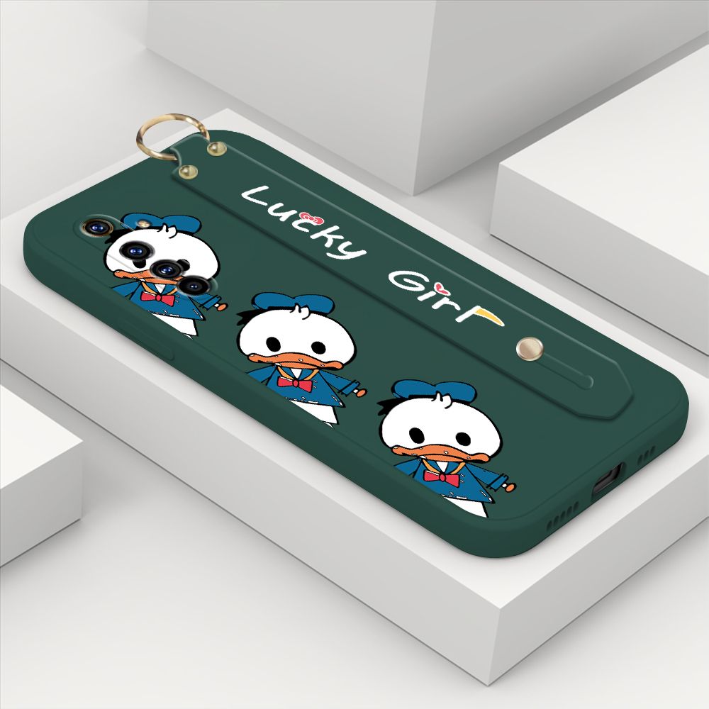 ZeroQiQi for Realme X50 Pro 5G Wrist Strap Case Cute Cartoon Little Duck Phone Case Square Edge Liquid Silicone Case Full Cover Camera Shockproof Protective Cases