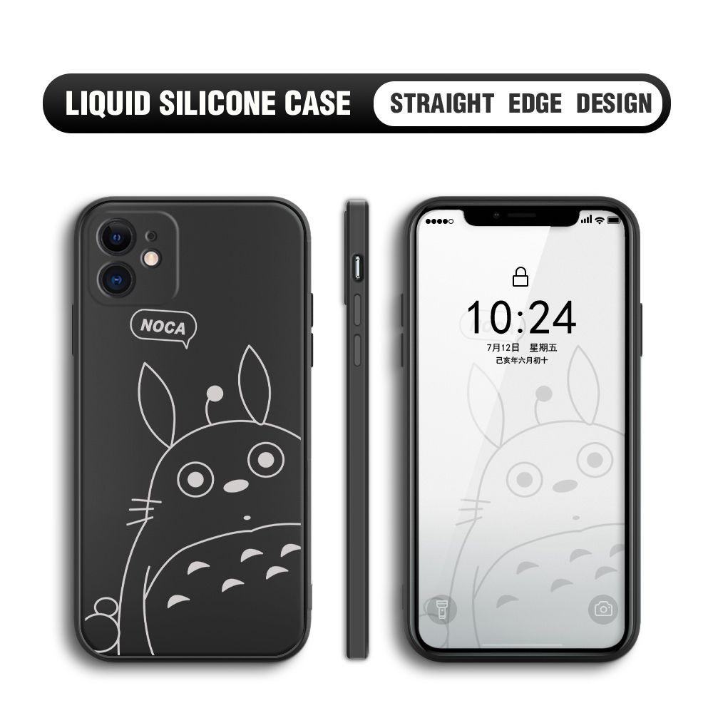 BILI for iPhone 12 Back Cover Lovely Totoro Multicolor Liquid Silicone Phone Case Soft Square Lens Protection Phone Cases