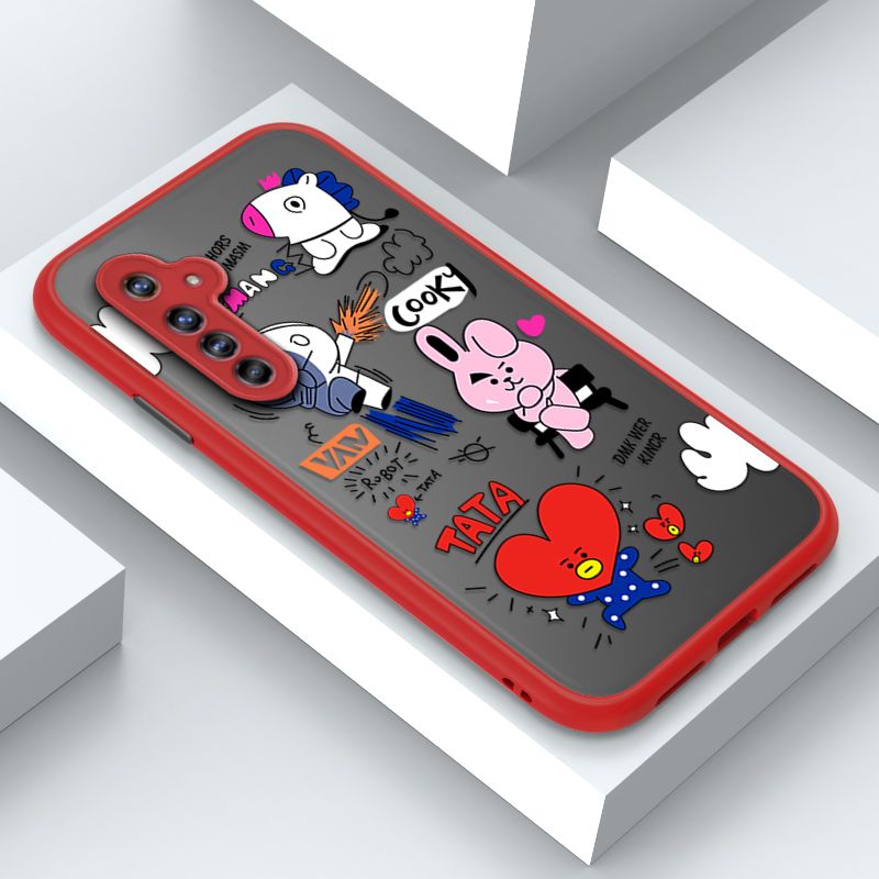 Jizetin for Realme 6 / Realme Narzo Cover BTS Animation Image Soft Edge Frosted Transparent Phone Case