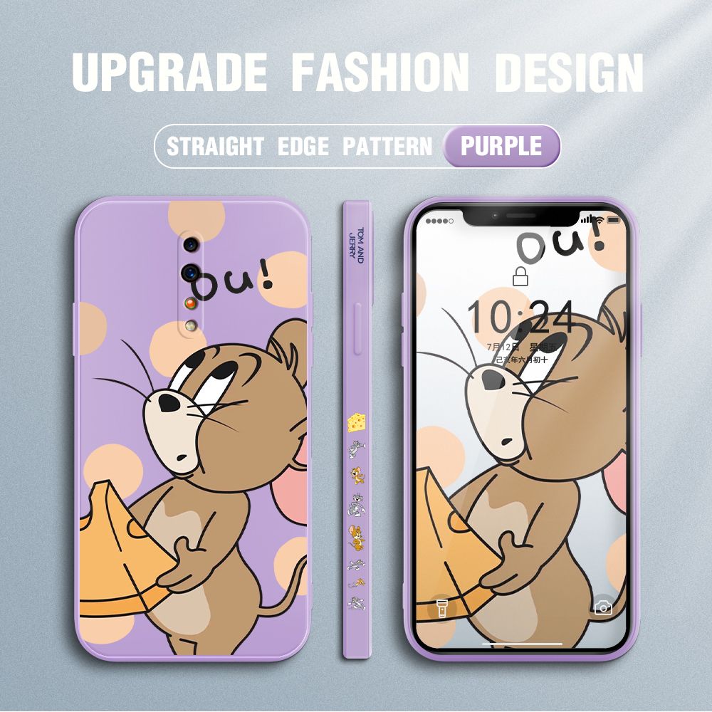 Jizetin for OPPO Reno Z Case Tom and Jerry Design Side Design Phone Case Square Edge Pattern Liquid Silicone Cases Full Cover Camera Shockproof Protective Case