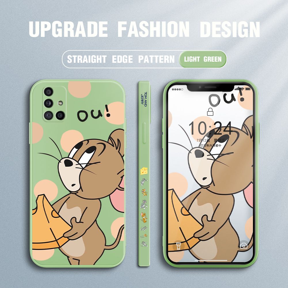 Jizetin for Samsung Galaxy A71 Case Tom and Jerry Design Side Design Phone Case Square Edge Pattern Liquid Silicone Cases Full Cover Camera Shockproof Protective Case