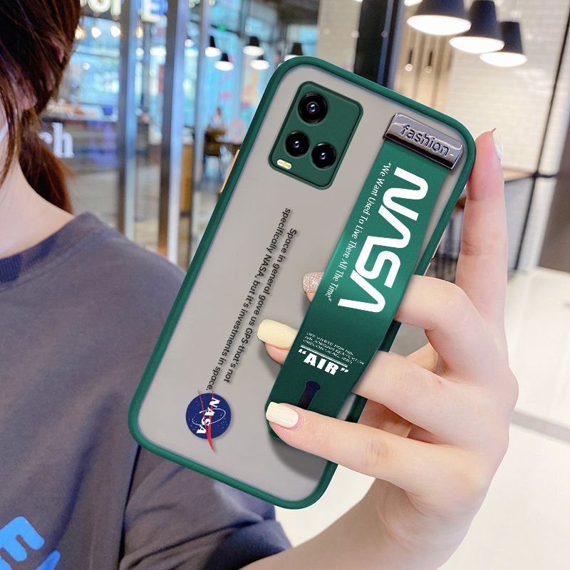 UCUC for Vivo Y21 2021 Wrist Strap Case Popular NASA Wristband Printing Cover Shockproof Frosted Phone Case