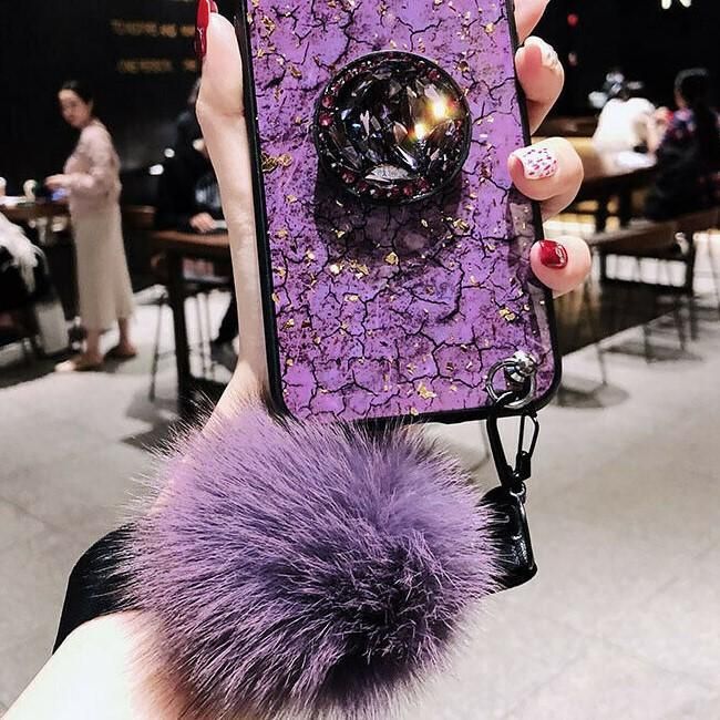 For Xiaomi Redmi Note 6 Pro Stylish and Luxury Gold Foil Bling Marble Phone Case Soft Silicone Glitter Back Cover with Luxury Pom Pom