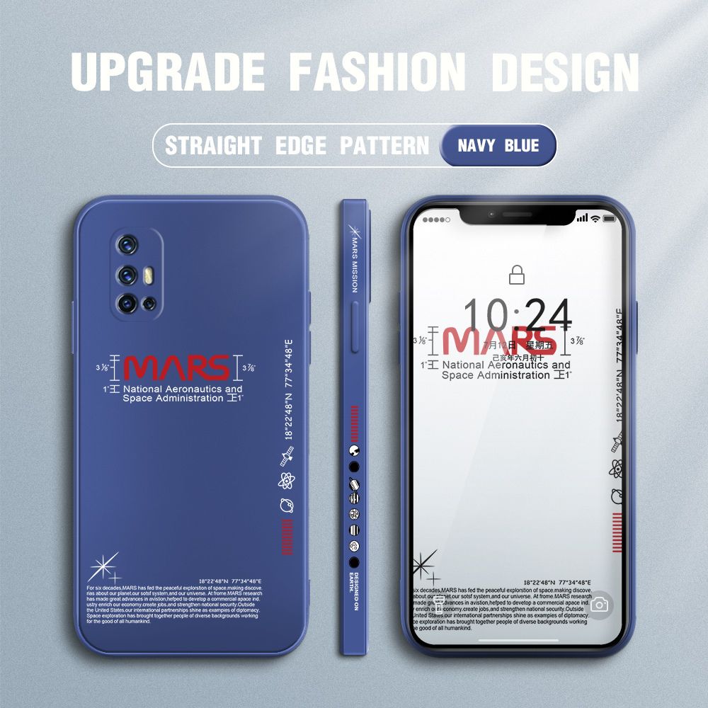 Jizetin for Vivo V17 Case New NASA Design Side Design Phone Case Square Edge Pattern Liquid Silicone Cases Full Cover Camera Soft Protection Case