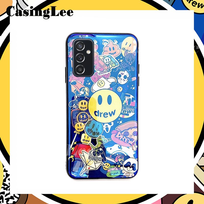 Casinglee For Samsung Galaxy M52 Case Shockproof Fashion Cartoon Smile Face Blue Light Silicone Soft Phone Case for Samsung M52 Back Cover For girls and Boys