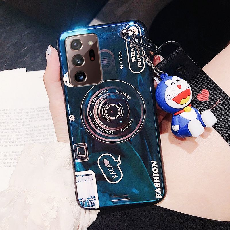 For Samsung Galaxy Note 20 Ultra Cover + Wrist Lanyard & Cute Cartoon Doll Fashion Camera Pattern Slim Phone Case Soft TPU Silicone Shockproof Protective Back Cover