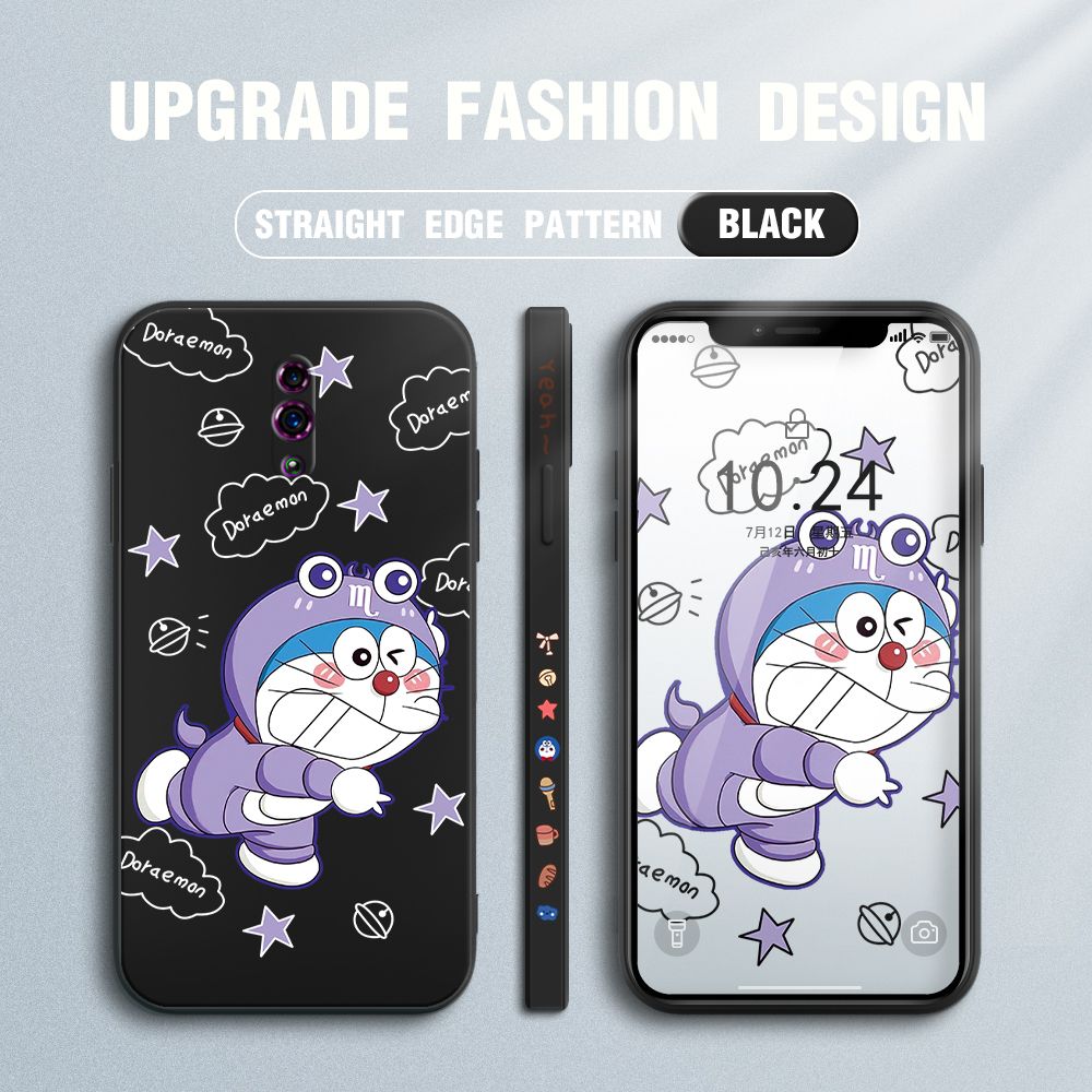 Jizetin for OPPO Reno Case Cute Cartoon Purple Doraemon Anime Side Design Phone Case Ultra Soft Edge Pattern Liquid Silicone Phone Cases