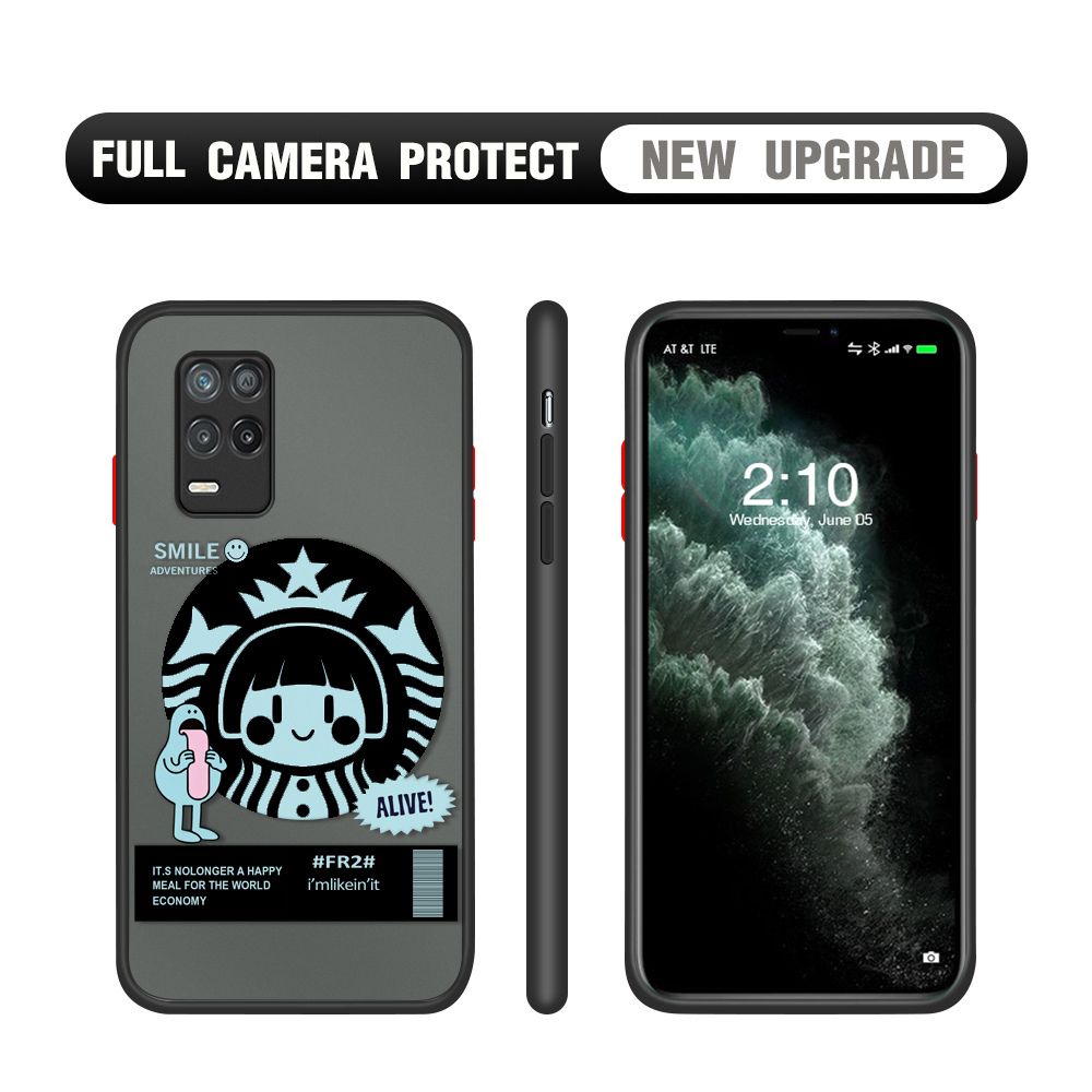 Hontinga for Realme 8 5G Case Cute Coffee Girl Camera Shockproof Protection Casing Edge Frosted Transparent Phone Cover