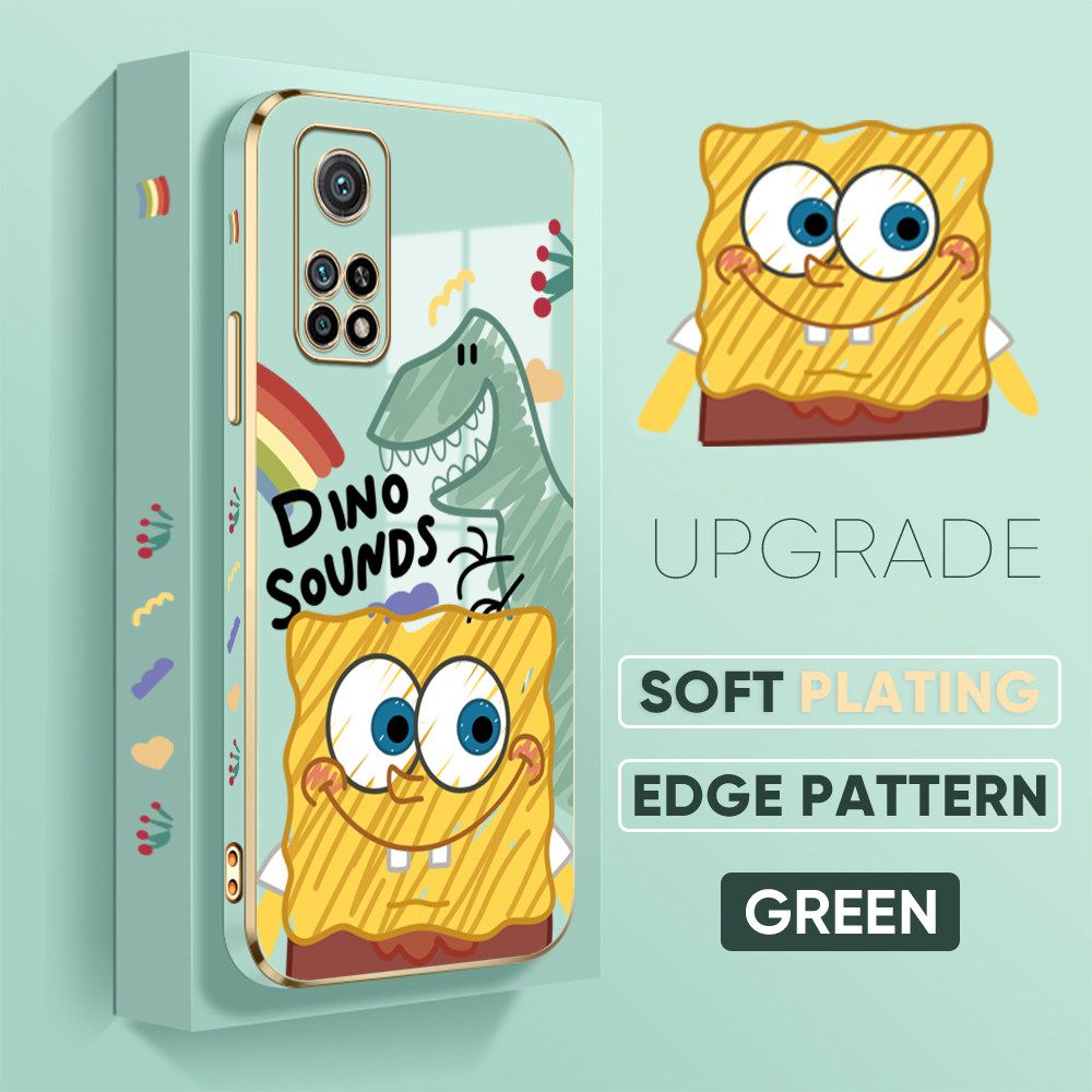 TA for Xiaomi 10T Pro / 10T Back Cover + Free Lanyard Sponge Dinosaur Luxury 6D Plating Case Side Pattern Soft Silicone Square Phone Cases