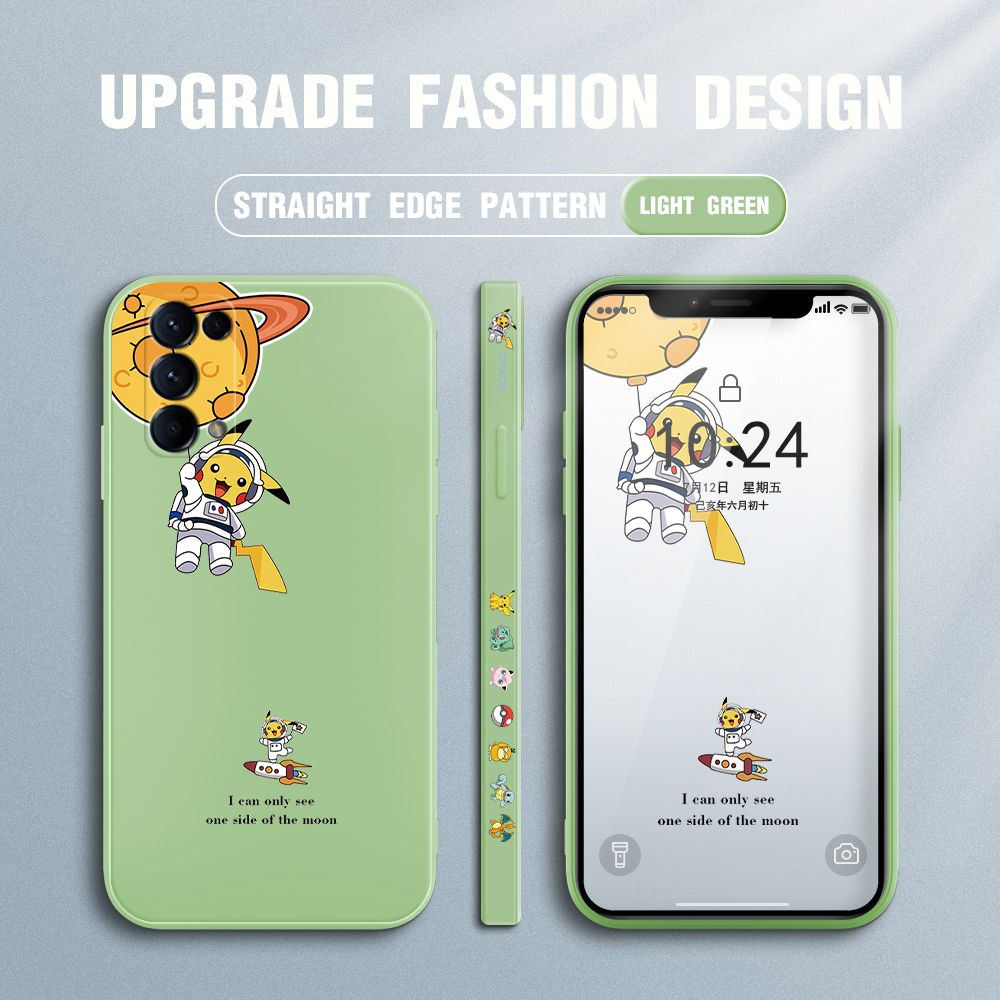 Jizetin for OPPO Reno5 5G Case Side Design Phone Cover Cute Astronaut Pikachu Cover Square Edge Pattern Liquid Silicone Trend Case
