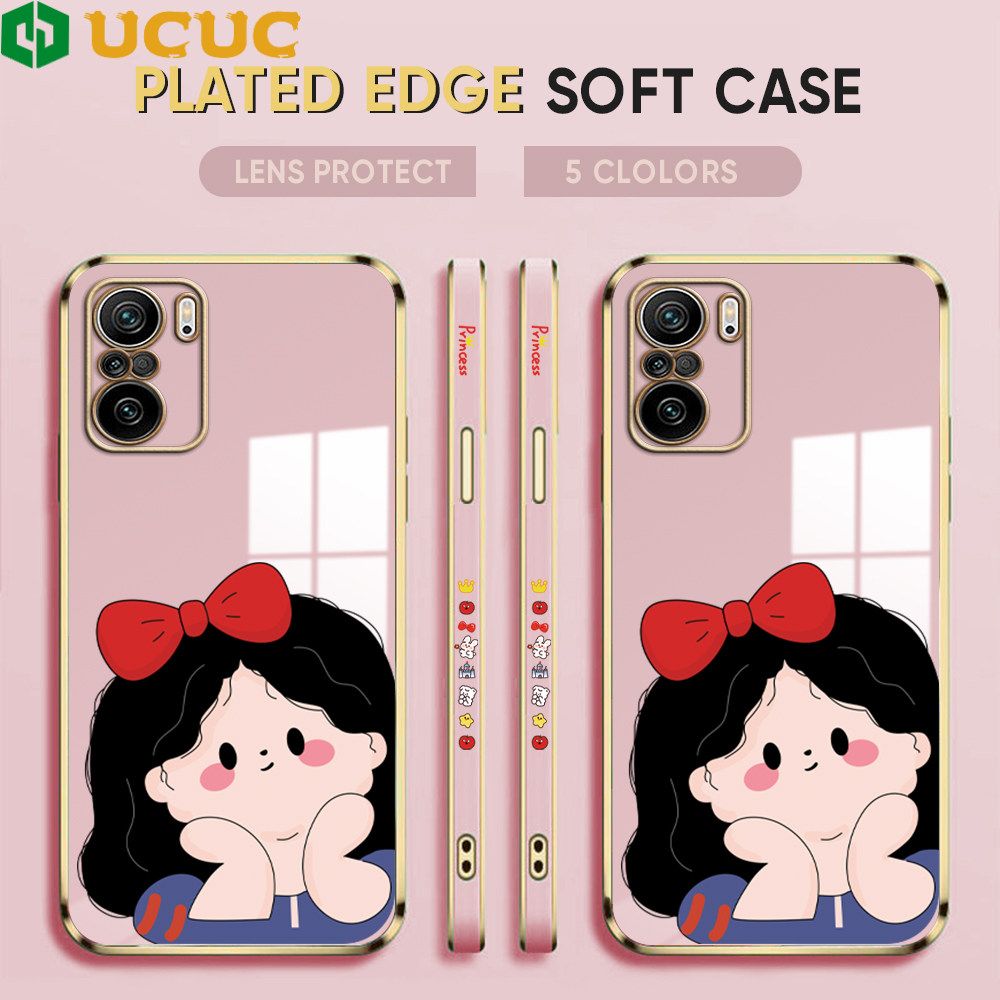 UCUC for Redmi K40 Pro / Redmi K40 / Xiaomi Poco F3 Back Cover + Free Lanyard Cute Gir Luxury 6D Plating Case Side Pattern Soft Silicone Square Phone Cases