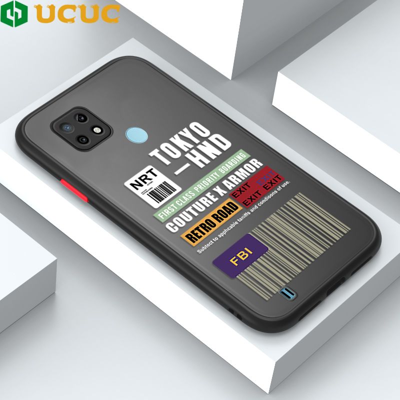 UCUC for Realme C21 Back Cover FBI Sticker Frosted Transparent Hard Phone Case Thin Shockproof Full Cover Camera Protect Case