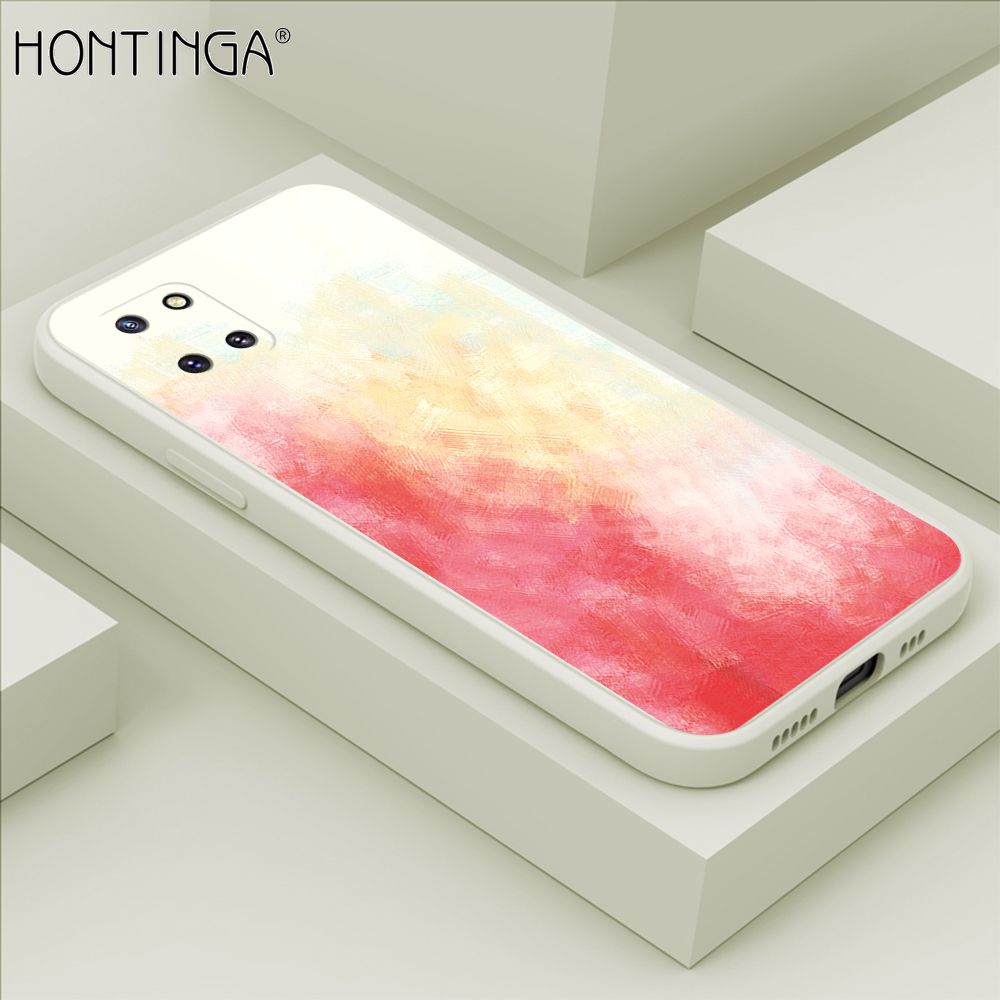 Hontinga for Samsung M60S Case Watercolor Gradient Liquid Soft Square Silicone Phone Case Shockproof Protection Rubber Cover