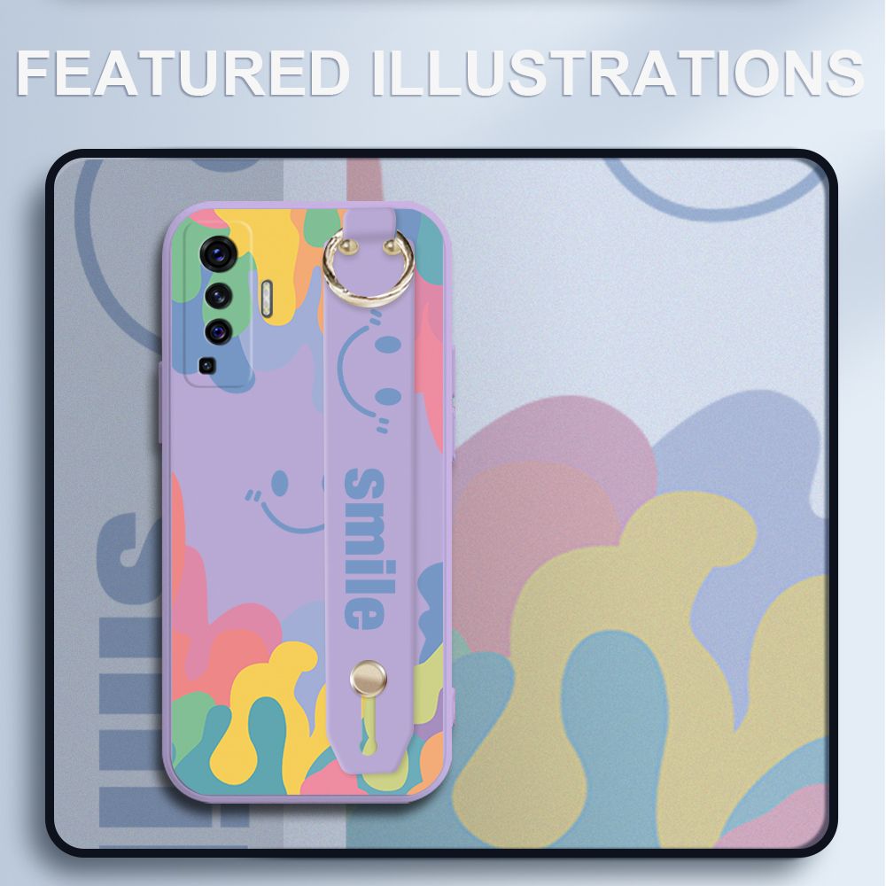 UCUC for Vivo X50 5G Wrist Strap Case INS Style Soft Candy Color Splash Ink Cover Ultra Thin Anti Fall Liquid Silicone Phone Case