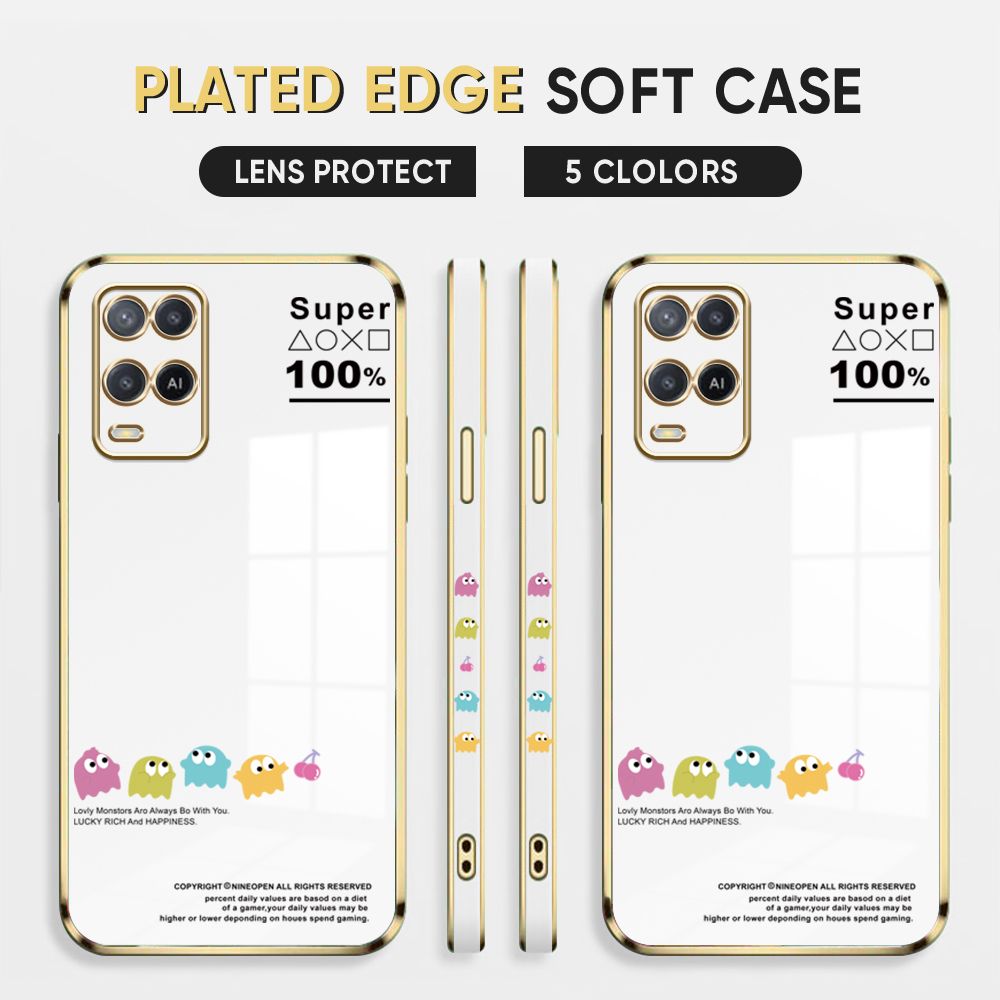 Luxury 6D Plating Case for OPPO A54 / A54 2021 Back Cover Game Little Monster Side Pattern Soft Silicone Square Phone Cases