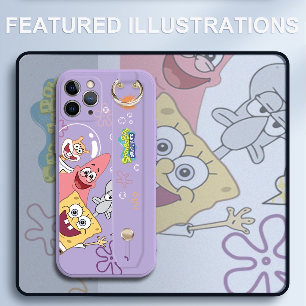 UCUC for iPhone 11 Pro Max Wrist Strap Case Funny Cartoon Sea Creatures Cover Ultra Thin Anti Fall Liquid Silicone Phone Case